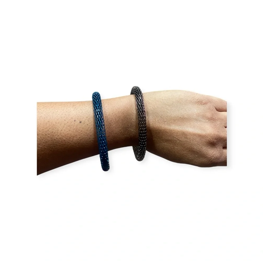 Elegant Black and Blue Mesh Bangles